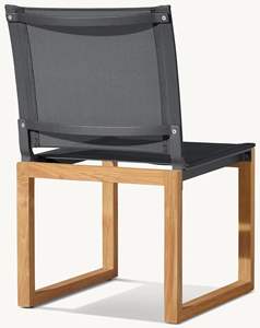 आउटडोर लक्जरी डिनिंग फर्नीचर टेक लकड़ी फ्रेम आयताकार टेबल टेस्लिन मेश साइड चेयर सेट - Product Image 6