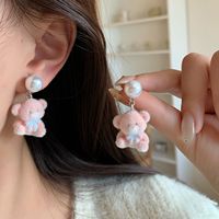 Pendientes colgantes de oso de peluche para mujer, con aguja de plata, exquisitos, dulces, exagerados, tridimensionales, esponjosos y lindos