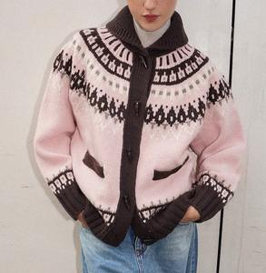 신상품 제조사 플러스 사이즈 필수 여성 크루넥 스웨터 카디건 자카드 패턴 홀리데이 캐시미어 가디건 스웨터 - Product Image 2