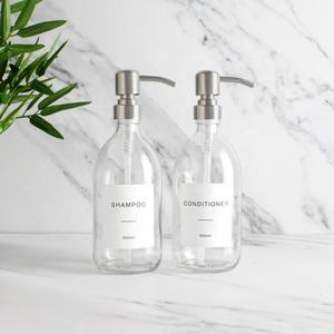 <span class=keywords><strong>Bouteille</strong></span> de distributeur de shampoing <span class=keywords><strong>d</strong></span>'<span class=keywords><strong>apothicaire</strong></span> en verre transparent réutilisable de 16oz 500ml avec <span class=keywords><strong>d</strong></span>écor industriel 32oz 1L - Product Image 2