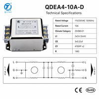 Filtre anti-bruit monophasé CA QDEA4-10A-D 10A 250VAC à double étage, type terminal, profil bas, CE RoHS pour variateur de fréquence