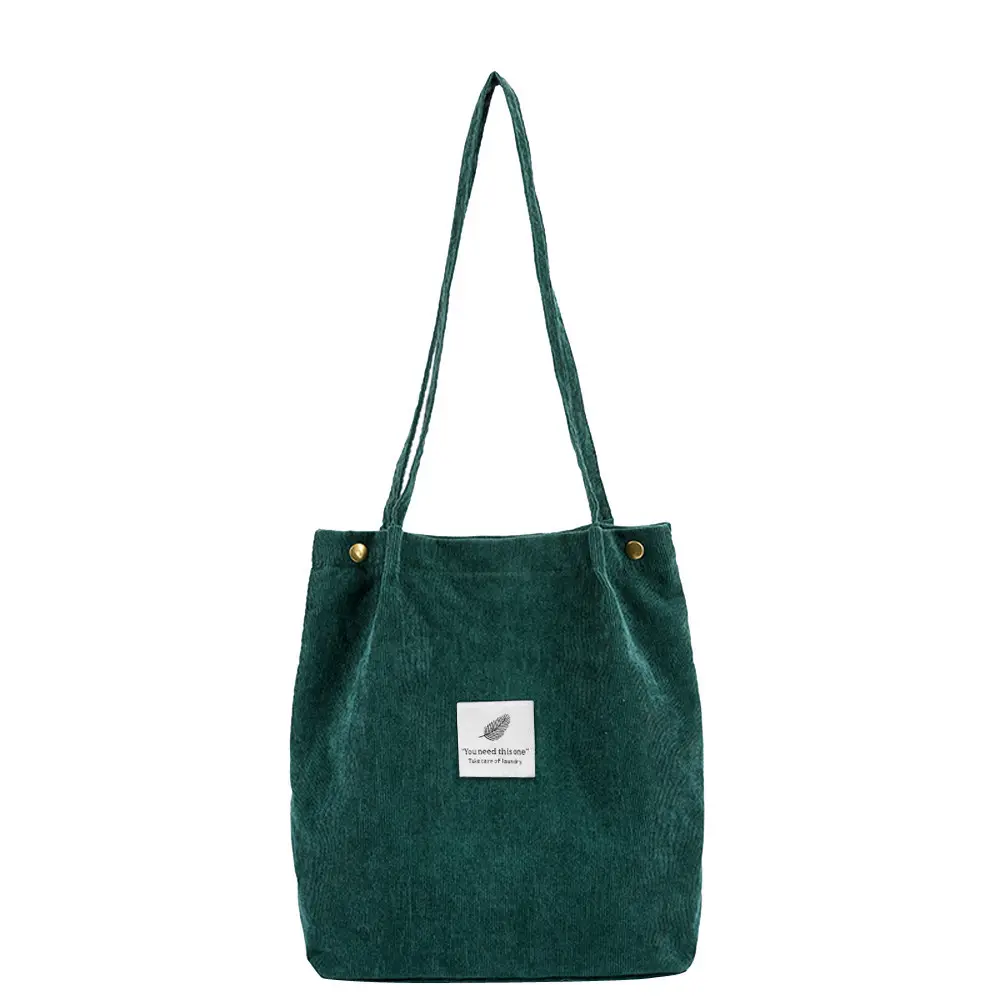 กระเป๋าถือสะพายไหล่สำหรับผู้หญิง,กระเป๋าโท้ทลำลองสไตล์เกาหลีกระเป๋าช็อปปิ้งผ้าลูกฟูกสีเขียวความจุขนาดใหญ่