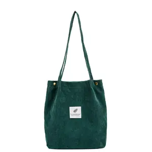 leinwand handtasche koreanische Suppliers-Große Kapazität Frauen Handtasche Umhängetaschen koreanische Casual Einkaufstasche grüne Cord Einkaufstasche