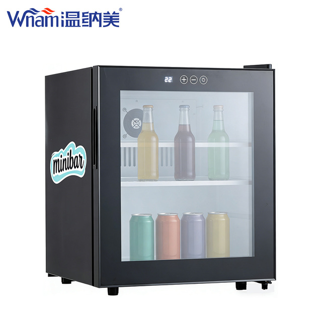 50L Customizable Stickers Logo Stainless Steel French Frost-Free Hotel Use Portable Glass Door Compressor Refrigerator Beverage