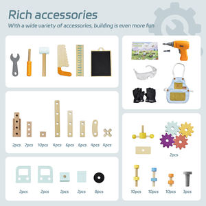 Ensemble d'outils pour enfants, outils en <span class=keywords><strong>bois</strong></span>, banc, jouet pour tout-petits, établi avec des outils réalistes, jouet de construction, cadeaux pour les garçons et les filles de 3 à 9 ans - Product Image 6