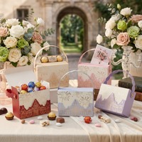 Boîte à dragées de luxe rectangulaire en carton, motif château, dorure à chaud, découpe laser, pour mariage, baby shower et événements festifs