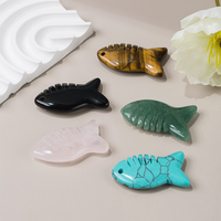Figurine de poisson en pierre sculptée à la main Statue d'animal en cristal de guérison pierre de poche Reiki décoration de la maison Sculpture Fengshui