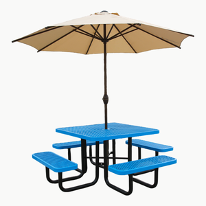 Mesa de <span class=keywords><strong>picnic</strong></span> de metal para exteriores con bancos, tapa de malla, acero resistente, resistente a la intemperie para parques y terrenos urbanos - Product Image 2