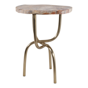 Tavolino da Cocktail in Legno Pietrificato con Base in Metallo Scultoreo, Piccolo Tavolino Laterale per Soggiorno e Camera da Letto - Product Image 2
