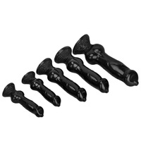 Dispositif de masturbation féminine réaliste en forme de pénis de chien noir, dilatateur anal en PVC, plug anal, pour expansion anale, pour usage sexuel.