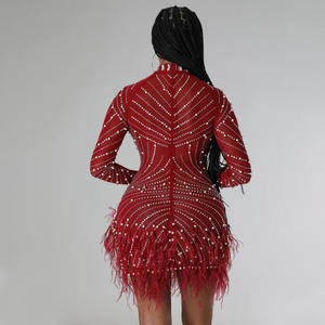 Robes de soirée asymétriques, perles plumes scintillantes, maille de luxe, Mini manches longues, élégantes - Product Image 5