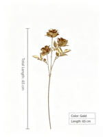 Vente en gros de roses artificielles dorées à 3 têtes, longue tige de 65 cm, rose en soie dorée métallique pour la décoration de mariage, de Noël, de la maison et de la table