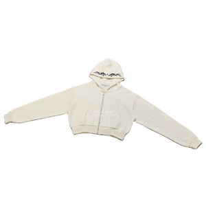 CHIDAOREN Fabricant d'origine, <span class=keywords><strong>sweat</strong></span> à <span class=keywords><strong>capuche</strong></span> court zippé en molleton bouclette uni à impression numérique pour <span class=keywords><strong>femme</strong></span> - Product Image 3