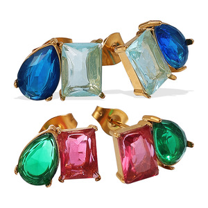 Geometric <b>Stud</b> <b>Earrings</b> 18K Gold Plated Zircon Bezel Setting Party Jewelry for Women - Product Image 4