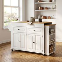 Îlot de cuisine blanc sur roulettes, table de cuisine extensible avec tiroir de rangement, armoire et étagère à épices