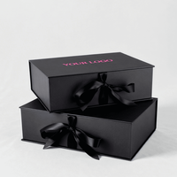Boîte Noire d'Emballage de Perruque de Luxe en Gros, Boîtes Cadeaux Magnétiques à Logo Personnalisé pour Extensions de Cheveux avec Satin et Ruban