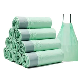 Custom 100% biodegradable 13 gallon kitchen compostable plastic trash garbage bag on roll with draw string