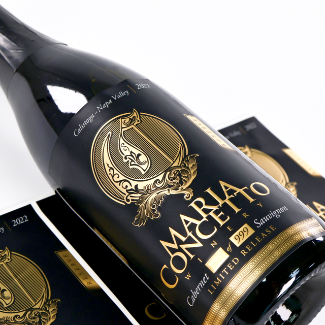 WINE LABEL | Custom Gold Foil Embossed Waterproof Labels for Premium Wine & Spirit Bottles