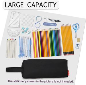 Trousse à crayons résistante à l'eau avec fermeture éclair, pochette portable simple pour fournitures scolaires et de bureau, noire - Product Image 2