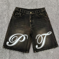 Shorts en jean vintage personnalisés délavés avec lettres en strass, ourlet effiloché, jambe large, longueur genou, fermeture éclair, coupe ample, tendance