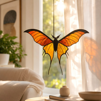 Décoration suspendue artisanale vintage en vitrail motif feuille morte et papillon, pour fenêtre de salon, ornement de fête, cadeau fait main