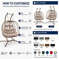 Fauteuil suspendu double en osier, nouveau design, pour 2 personnes, résistant aux intempéries, idéal pour jardin et complexe hôtelier, directement de l'usine