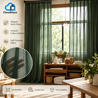 Rideaux Transparents Effet Lin Vert Chasseur Sur Mesure, Voilages en Faux Lin Filtrant la Lumière du Jour pour Chambre et Salon