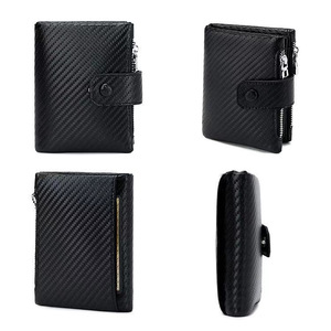 Boshiho Carbon Fiber RFID Credit Card Holder Bifold Leather Men <strong>Wallet</strong> With Double Zipper - Product Image 4