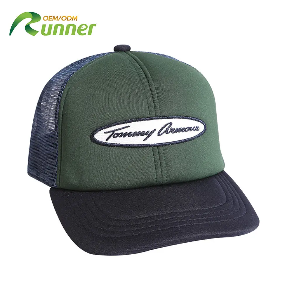 OEM personalizado BSCI mejor calidad promocional fina lona corredor personalizado no estructurado deportes Logo verde camionero sombreros Gorra