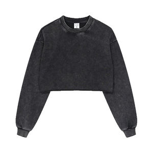 Sudadera Corta de Cuello Redondo para Mujer, Estilo Vintage Desgastado, 100% Algodón, 380 g/m², Estilo Urbano, Hiphop, Hombros Caídos - Product Image 5