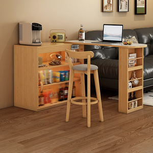 Japanese Style L Shape <b>Bar</b> Table With Storage Cabinet <b>For</b> <b>Home</b> Living Room Multi Functional Island Desk - Product Image 2