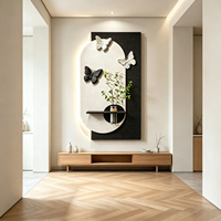 Décoration murale grand format en pierre de grès texturée avec motif papillon 3D, éclairage LED de luxe, peinture murale décorative illuminée