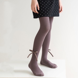 Spring Autumn Solid Color Bow Decor <b>Knit</b> <b>Leggings</b> for 0 to 12 Years Old Girls Suitable for Daily Outdoor Wearing Pantyhose Socks - Product Image 3