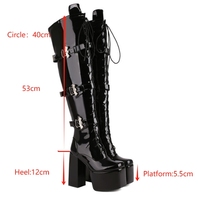Bottes noires punk à talon carré et plateforme, hauteur cuisse, grande taille 48, en cuir PU pour femme