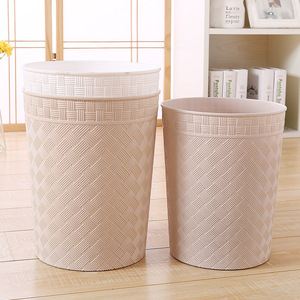 Rattan Style <b>Plastic</b> Trash Can 10L Cylindrical White Beige Decorative Indoor Waste <b>Bin</b> for Living Room Office <b>Kitchen</b> - Product Image 3