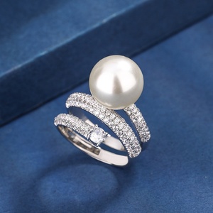 Wholesale Fashion Jewelry Eco-friendly Copper Gold Plated 14MM Gold Shell Pearl Open Unique <b>Cheap</b> Designer Vintage <b>Ring</b> - Product Image 5