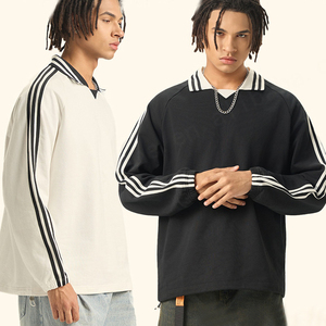 Fabricante Color Block Polo Solapa Cuello Manga larga Punto Retro Streetwear Heavy Duty Buena calidad Oem Hombres Sudadera de algodón - Product Image 1