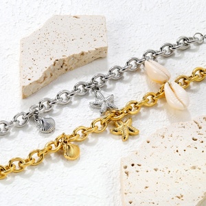 Stainless Steel Chunky <b>Chain</b> Shell Starfish Cuban Link Bracelet Geometricl Non Tarnish Beach Jewelry Trendy Summer Bracelet - Product Image 5
