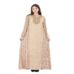 Vestido Kaftán Maxi Étnico Hecho a Mano para Mujer, Estampado Floral de Algodón Indio, Transpirable, Talla Grande, Ropa Casual Musulmana - Product Image 1