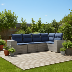 Set Divano Moderno in Polyrattan Grigio a 5 Posti per Esterni con Cuscini - Design Contemporaneo - Product Image 2