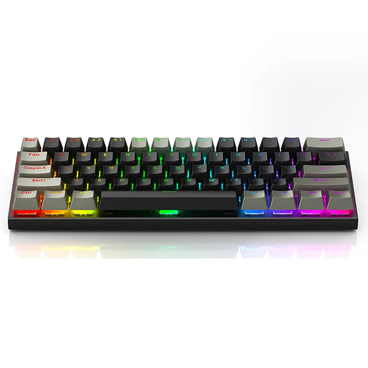 Teclado com fio de 60 por cento, interruptor azul rgb, retroiluminado 61 teclas, teclado de jogo mecânico