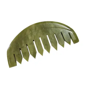 2024 Popular Custom Logo Handmade Natural Jade Gua Sha Massager Hair Comb With Smooth Polished Round Jade Head For Commercial