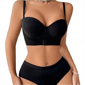 Fashion Design Sexy Solid Black Lace Knitted Ladies U-Back <b>Front</b> <b>Hook</b> Push-Up <b>Bra</b> - Product Image 3