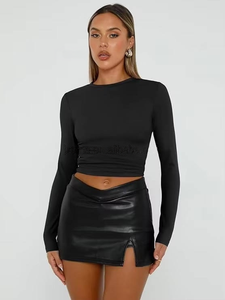 Camiseta ajustada de manga larga para mujer, estilo Y2K, para salir, básica, elástica y ceñida al cuerpo - Product Image 2