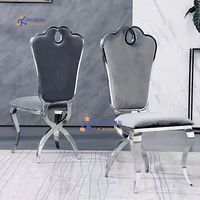 Chaise de salle à manger de luxe moderne avec revêtement en velours imperméable et dossier, structure en acier inoxydable gris foncé pour appartement