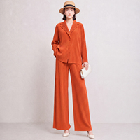 Ensemble deux pièces plissé pour femme, style Miyake, veste blazer à simple boutonnage et pantalon large, tenue de bureau élégante et coordonnée