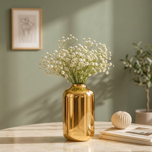 Jarrón de Metal Dorado para Flores, Moderno, Cilíndrico, Decoración de Mesa, Acabado de Latón de Lujo, Contenedor Floral para Sala de Estar y Comedor - Product Image 1