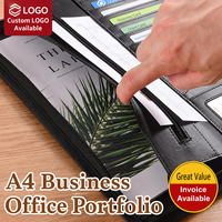 Portafolio de Cuero A4 Personalizado con Cierre, Bolsillo Interior con Cierre, Ranuras para Tarjetas, Portadocumentos con Logotipo para Reuniones de Negocios
