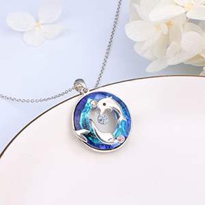 Collier Dauphin Fille Collier Cristal Argent Sterling 925 Collier Dauphin Femme Collier Dauphin Platine Cristal <span class=keywords><strong>Mama</strong></span> Dolphin & Baby - Product Image 2