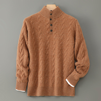 Pull en laine pour homme à col mi-haut avec fermeture éclair, pull en tricot à manches longues pour l'automne et l'hiver, logo personnalisé OEM ODM